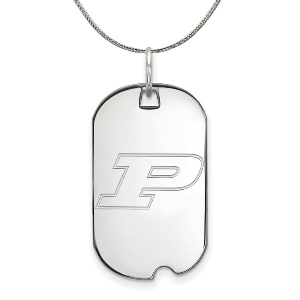 Sterling Silver Purdue Initial P Dog Tag Necklace - 18 Inch